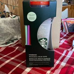Starbucks reusable cold cups. 5 pack. Color changing confetti.